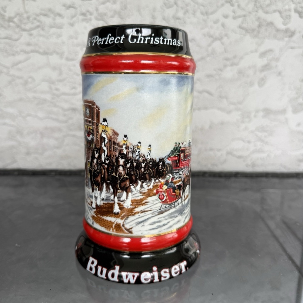 1992 Budweiser Beer Stein Clydesdale Horses Collector Mug A Perfect Christmas